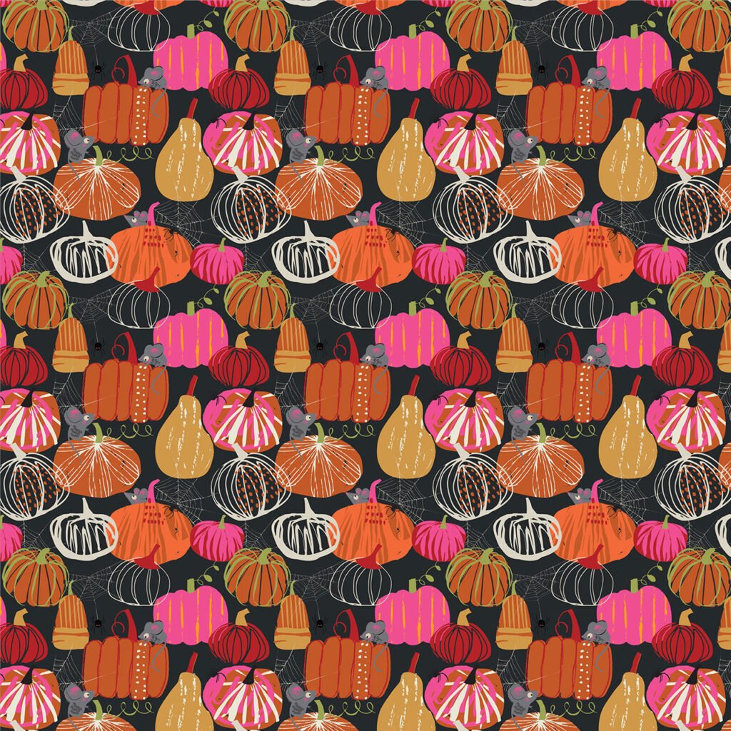 Fabric design showing Halloween pumpkins