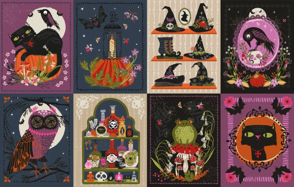 Fabric design showing large Halloween images