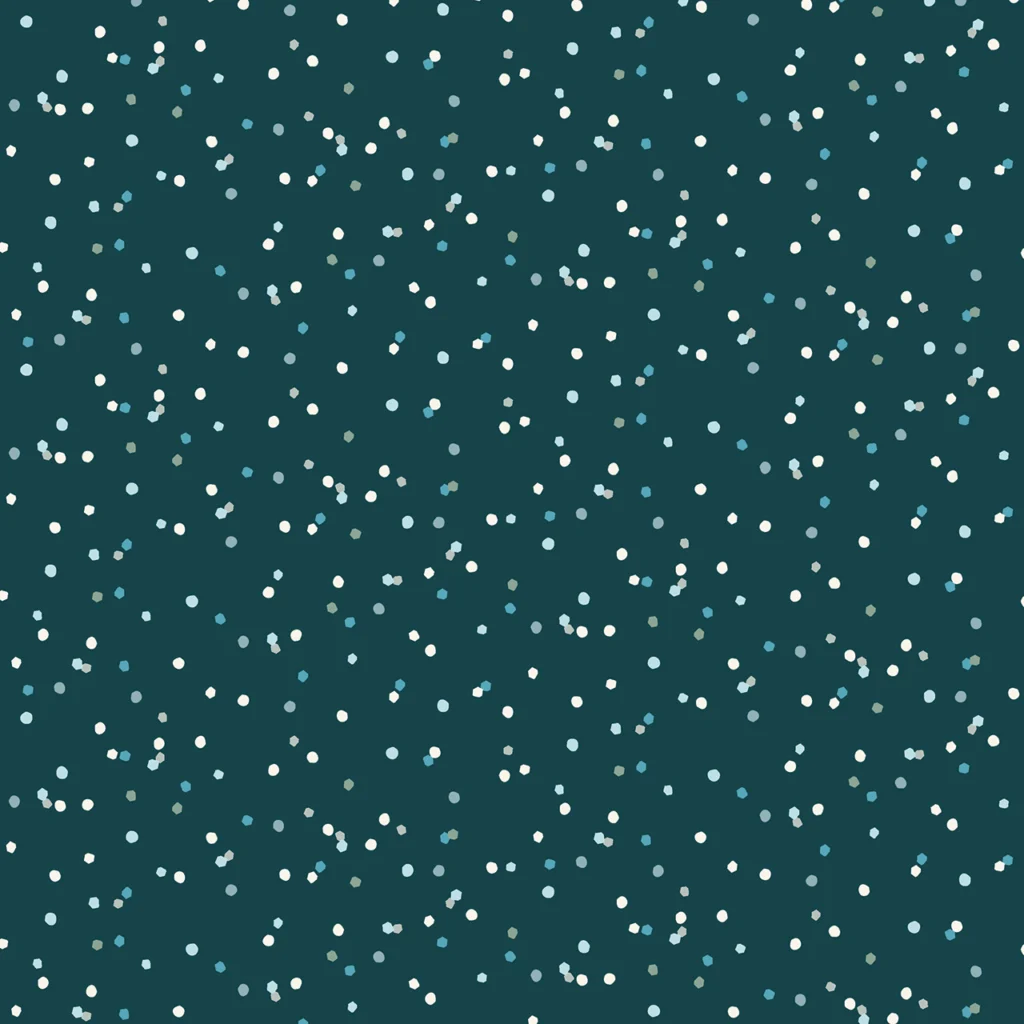 Teal background with scattered light blue and white dots