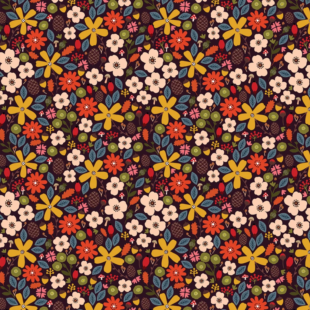Floral pattern with vibrant colors and various flower types
