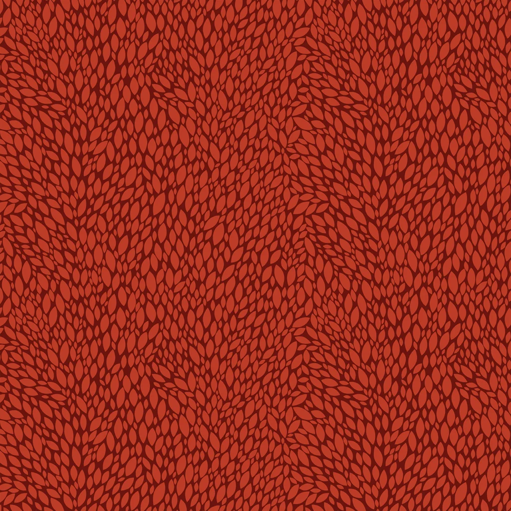 Red background with a leaf pattern in various shapes.