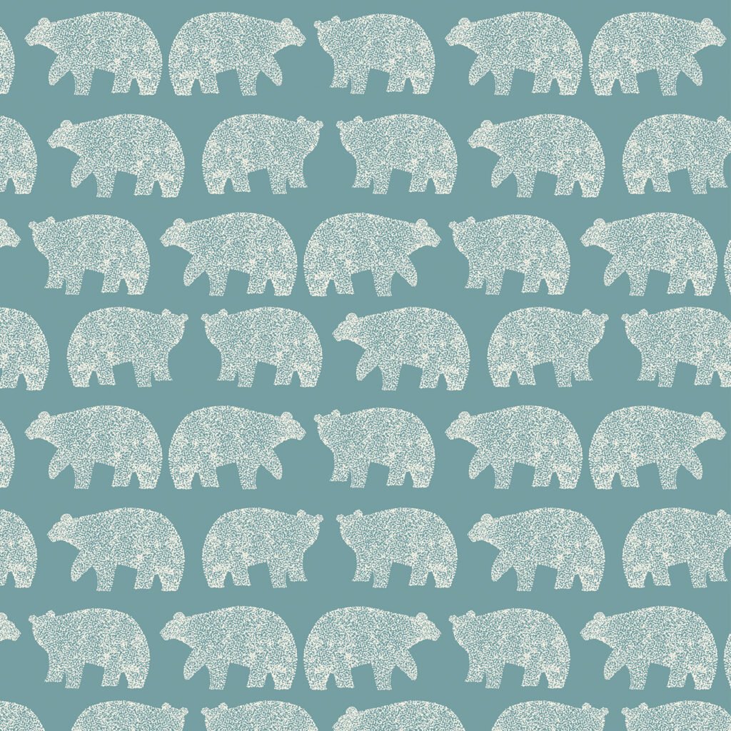Pattern of white bears on a teal background