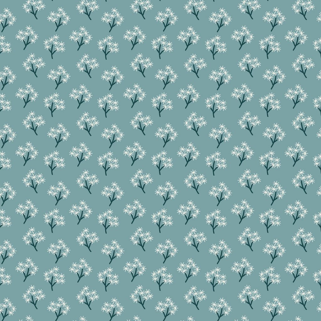 Floral pattern with white flowers on a light blue background