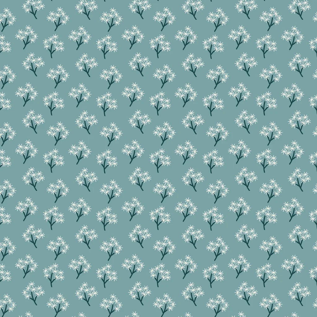 Floral pattern with white flowers on a light blue background