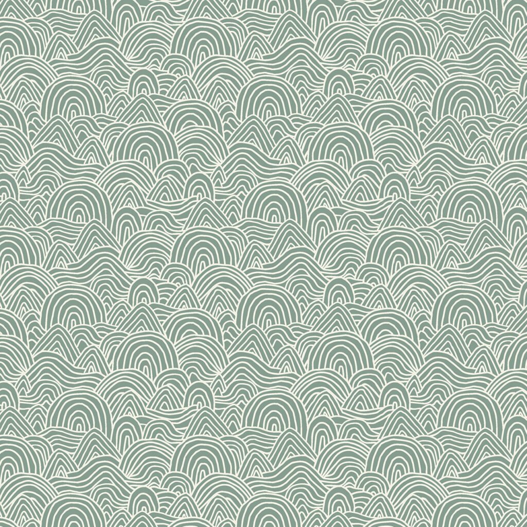 Abstract wave pattern in soft green tones with white outlines