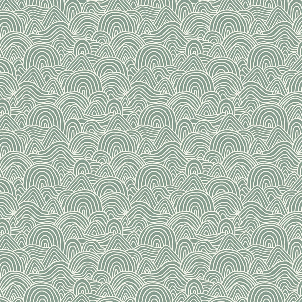 Abstract wave pattern in soft green tones with white outlines
