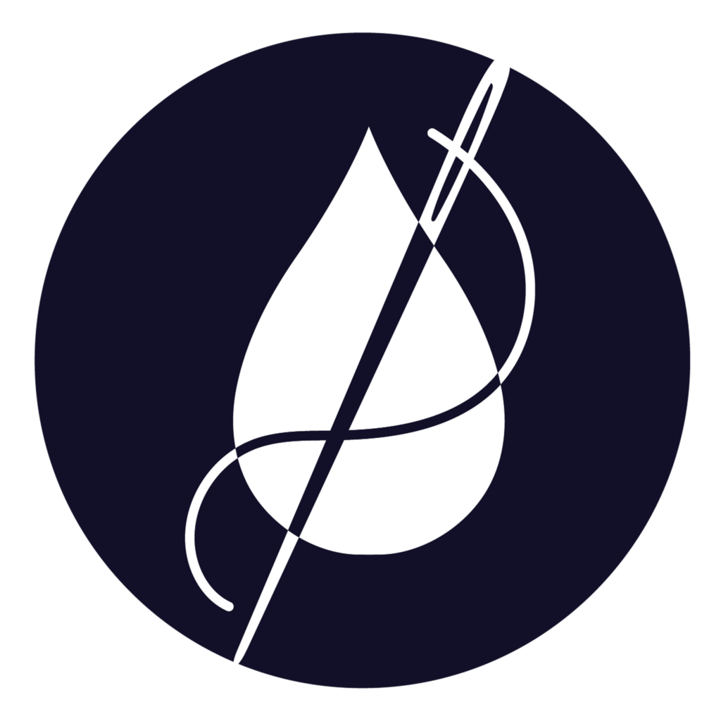 Logo of a drop of liquid with a needle and