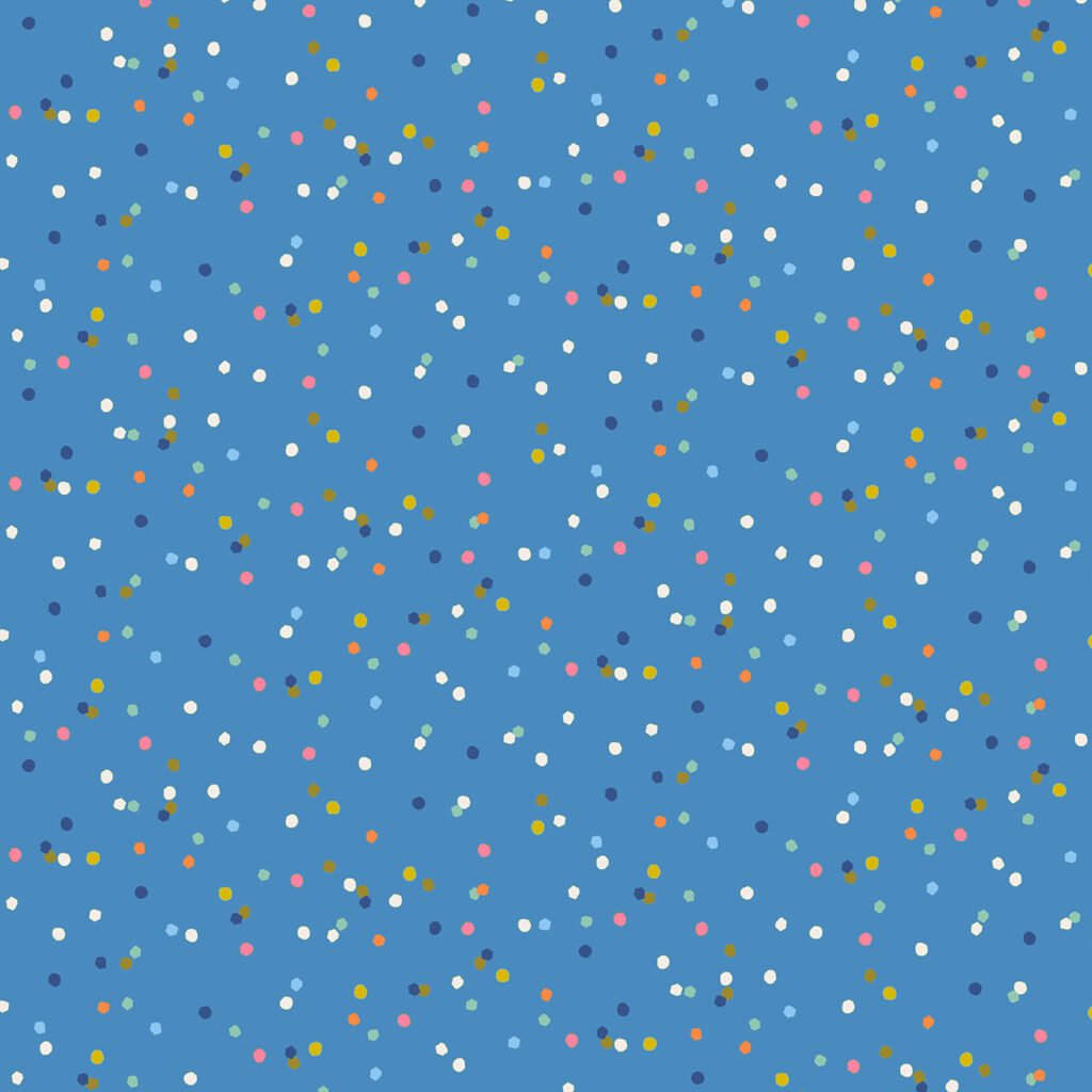 Capri blue coloured background with scattered coloured dots resulting in a confetti effect.