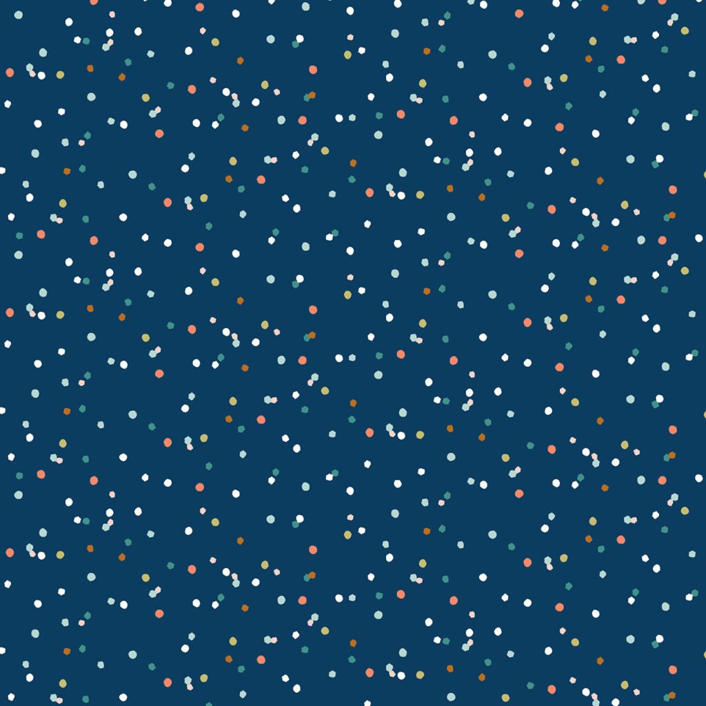 Marine coloured background with scattered colourful dots resulting in a marine coloured confetti effect