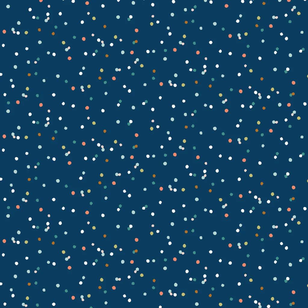 Marine coloured background with scattered colourful dots resulting in a marine coloured confetti effect