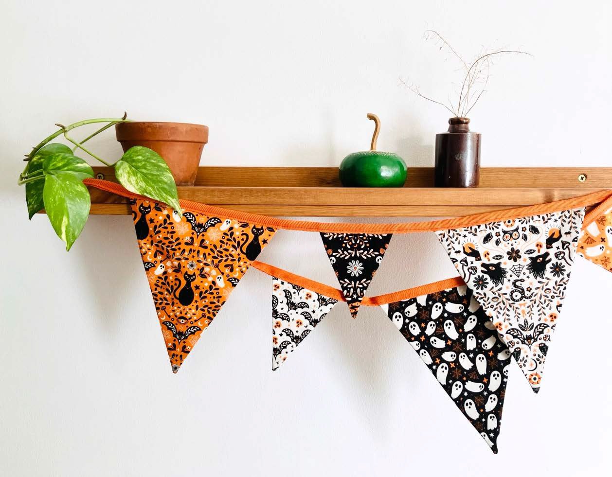 Halloween bunting made with Moonlight and Magic fabrics