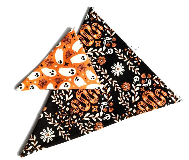 Halloween bunting pennants pinned into webbing tape