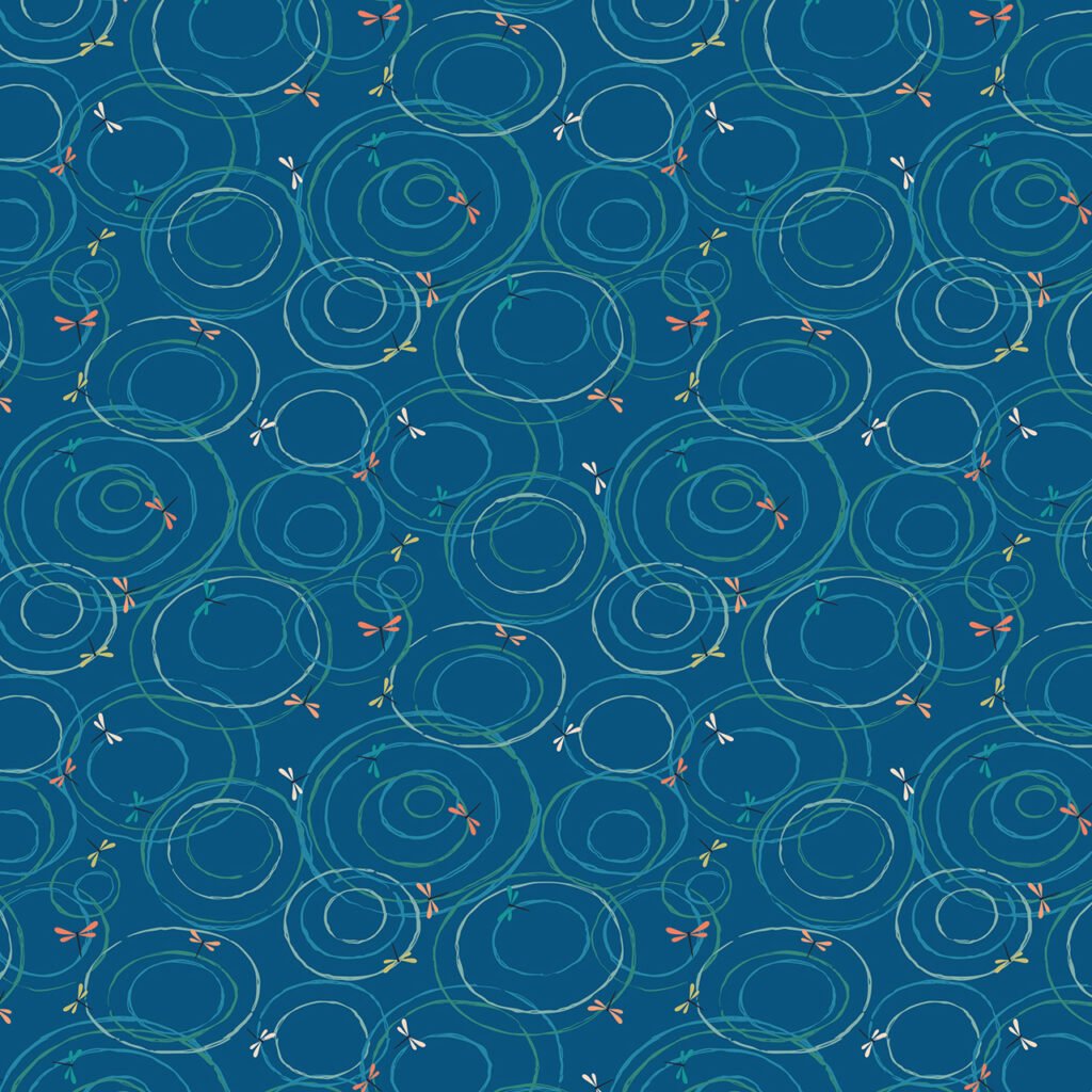 Ripples and dragonflies on a deep blue background