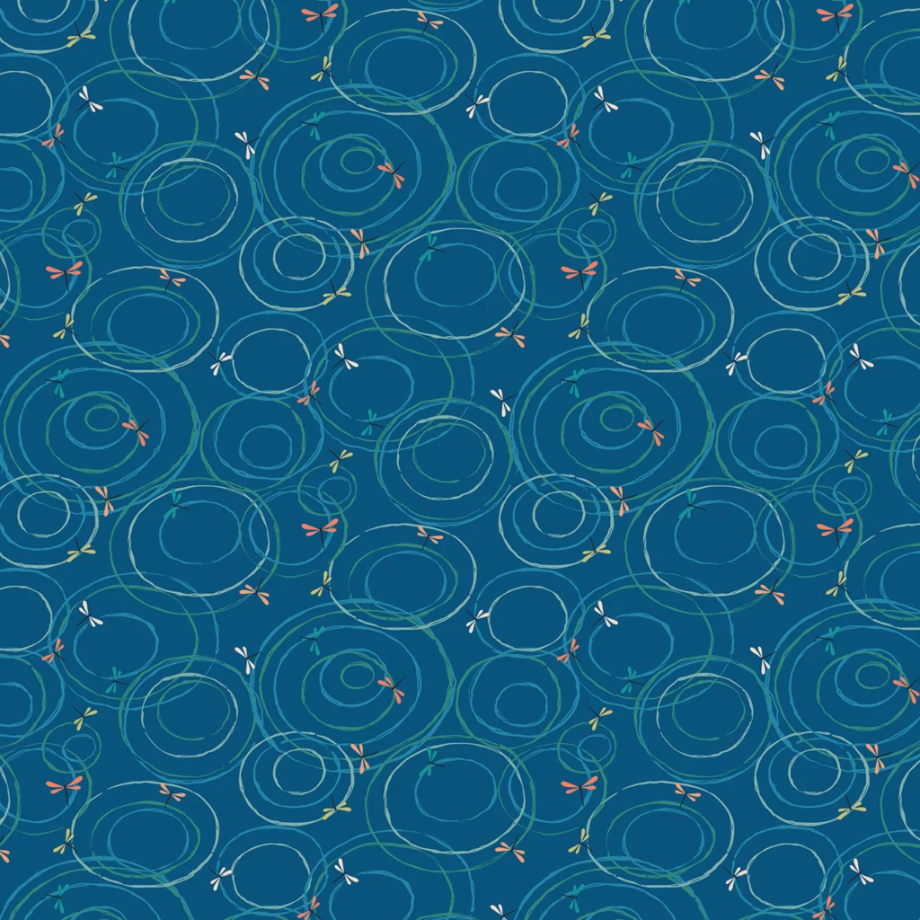 Ripples and dragonflies on a deep blue background
