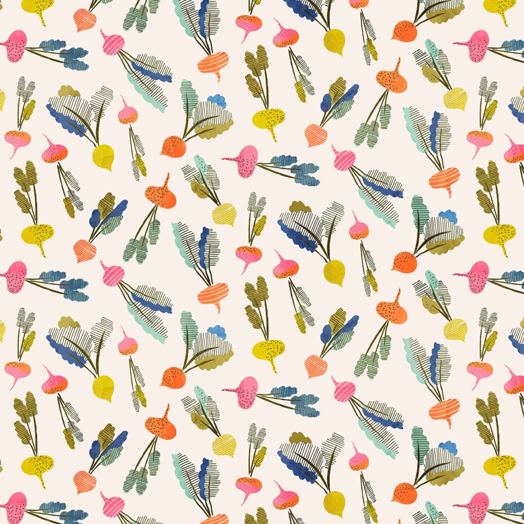 Colourful radishes on a cream background.