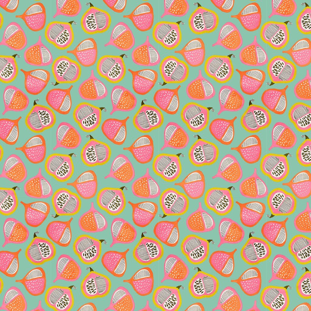 Pink figs on a pale green background.