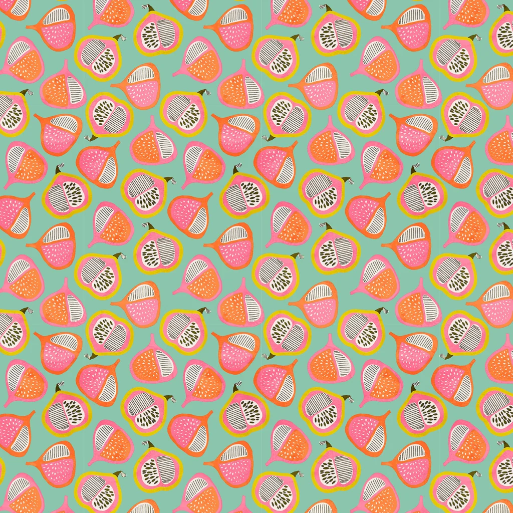 Pink figs on a pale green background.