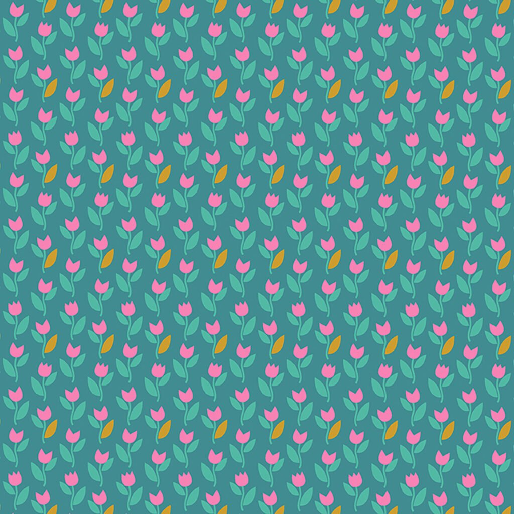 Ditzy tulips on a teal background