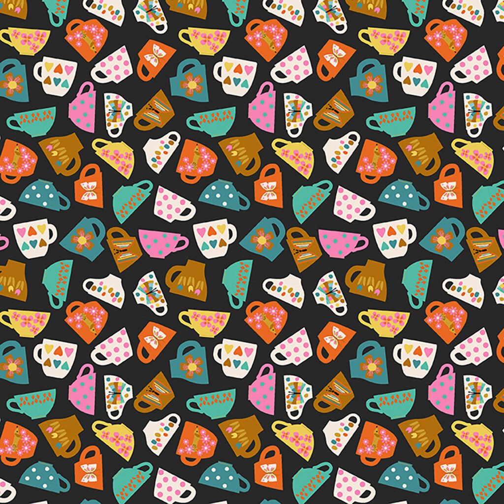 Multi-coloured expresso cups on a black background.
