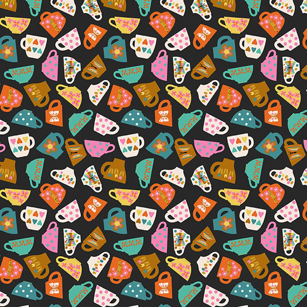 Multi-coloured expresso cups on a black background.