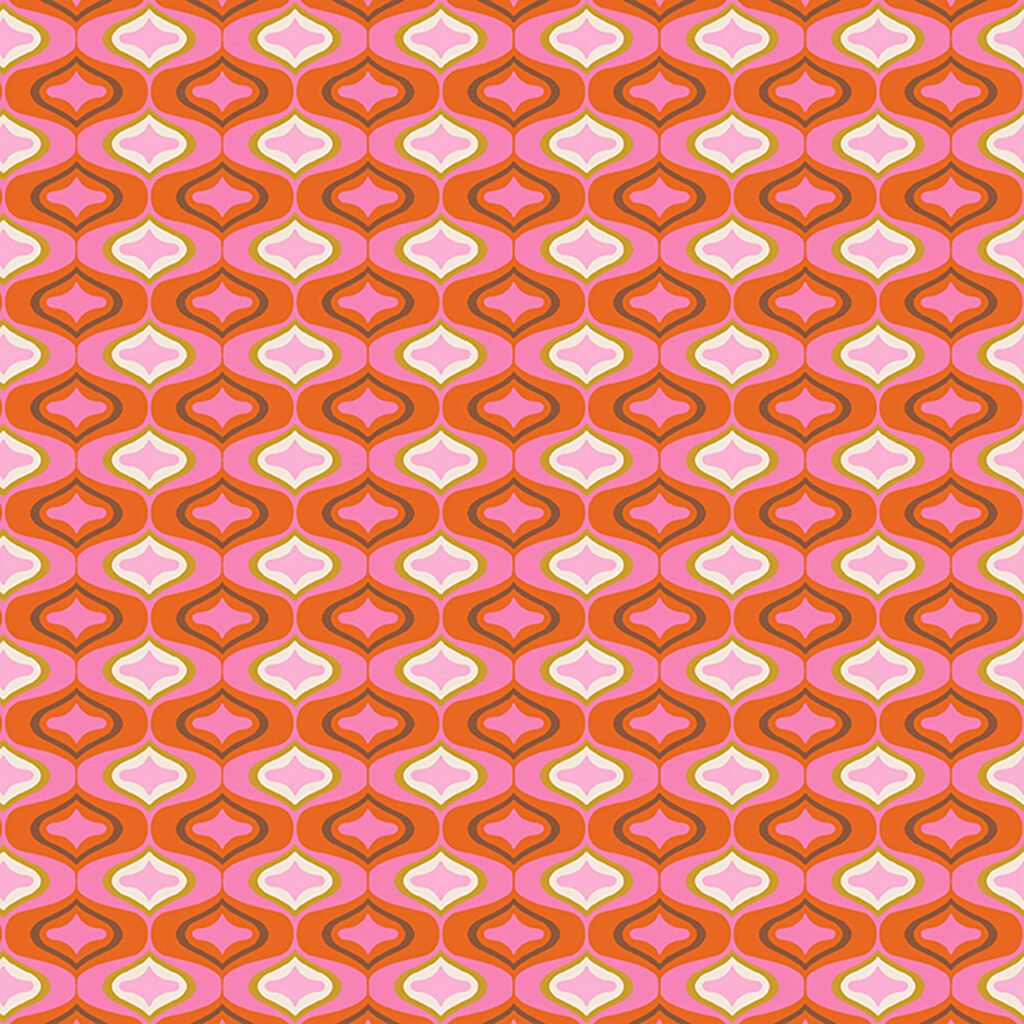 Funky retro design in pink, the kind of design seen in a 60s hotel.