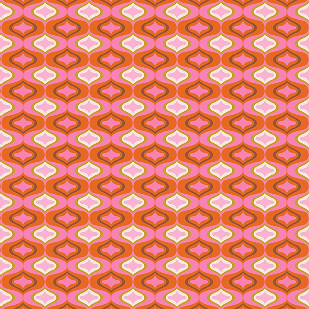 Funky retro design in pink, the kind of design seen in a 60s hotel.