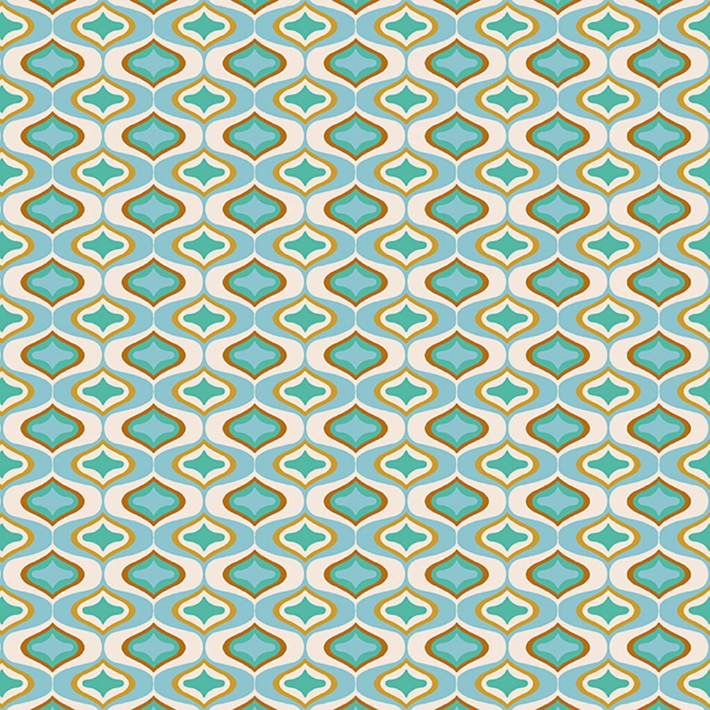 Funky retro design in blue, the kind of design seen in a 60s hotel.