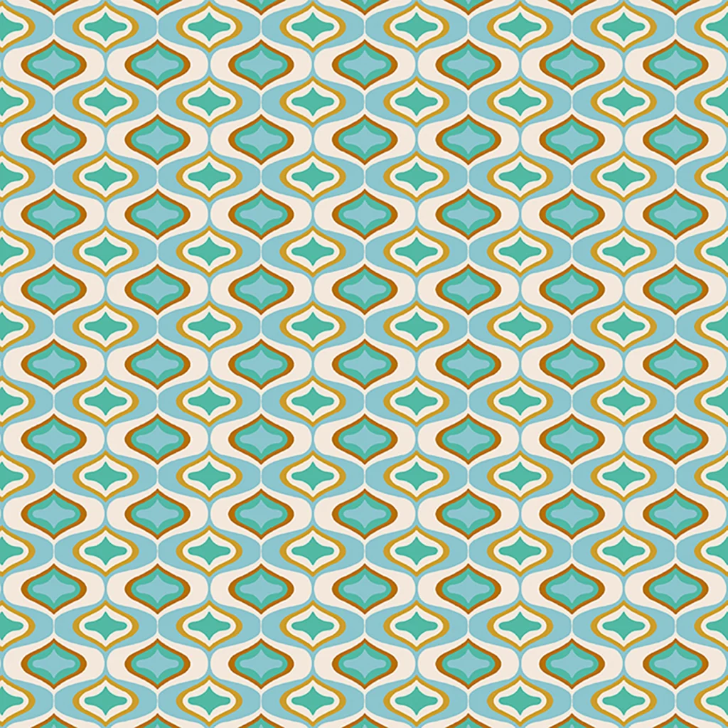 Funky retro design in blue, the kind of design seen in a 60s hotel.