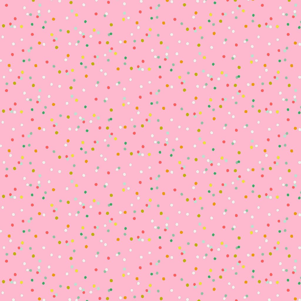 Multi-coloured confetti on a candy pink coloured background.