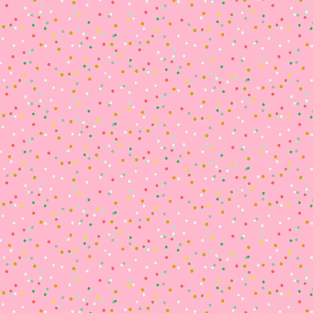 Multi-coloured confetti on a candy pink coloured background.
