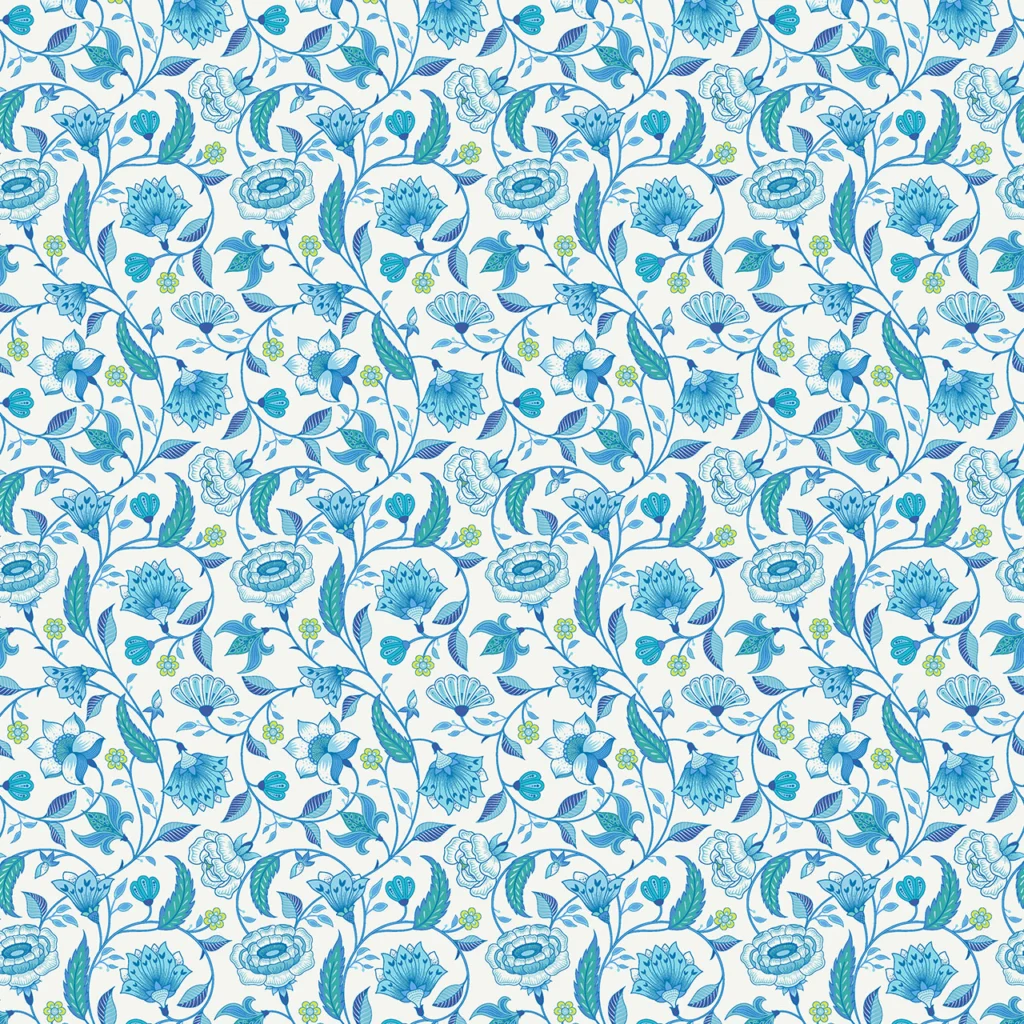 Flowers in a chintz style of a Ecru blue background.