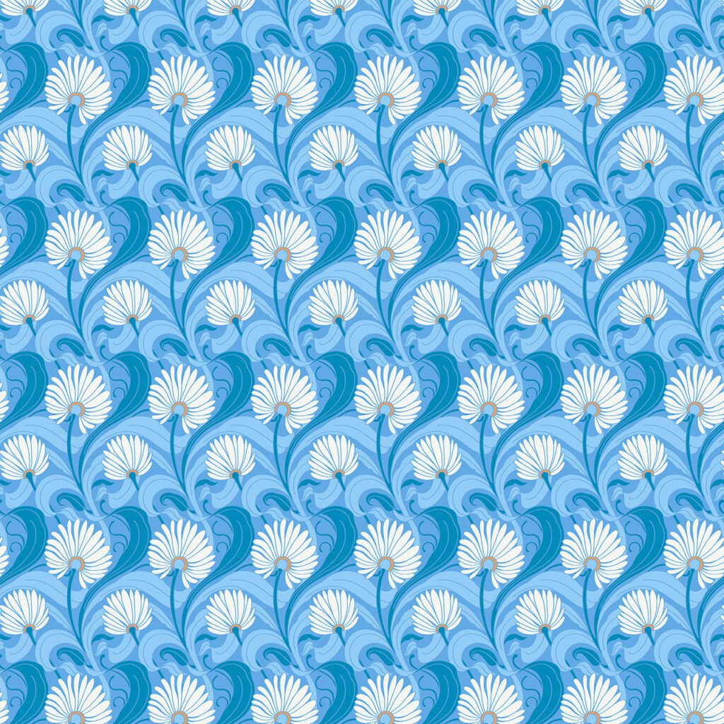 Beautiful symmetric Lillies on a blue Cobalt background.