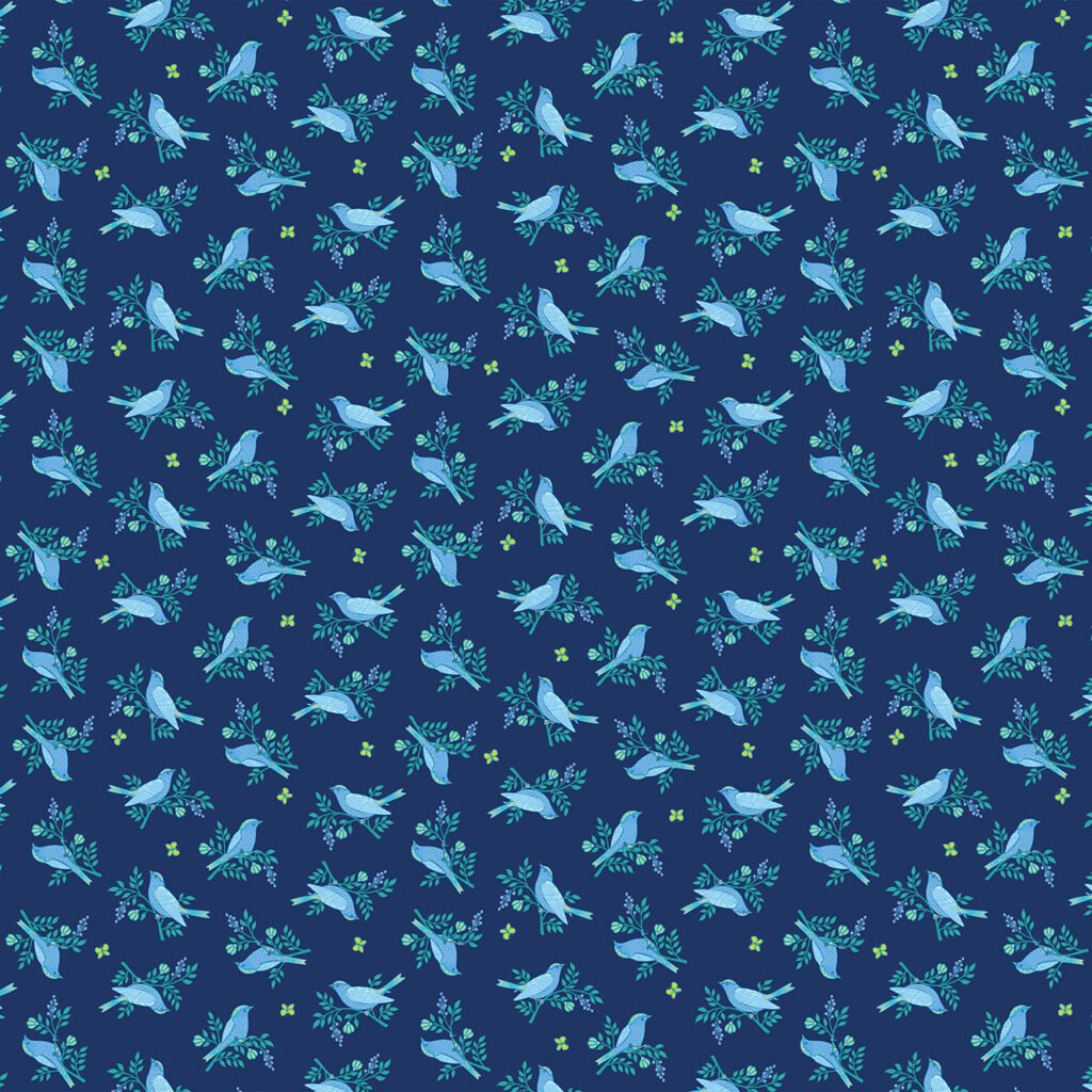 Blue humming birds on an Indigo blue background