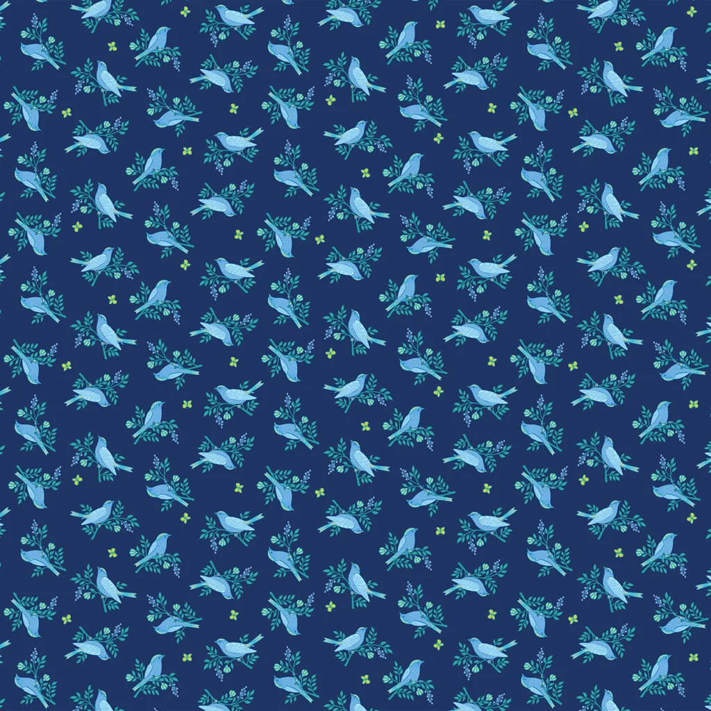 Blue humming birds on an Indigo blue background