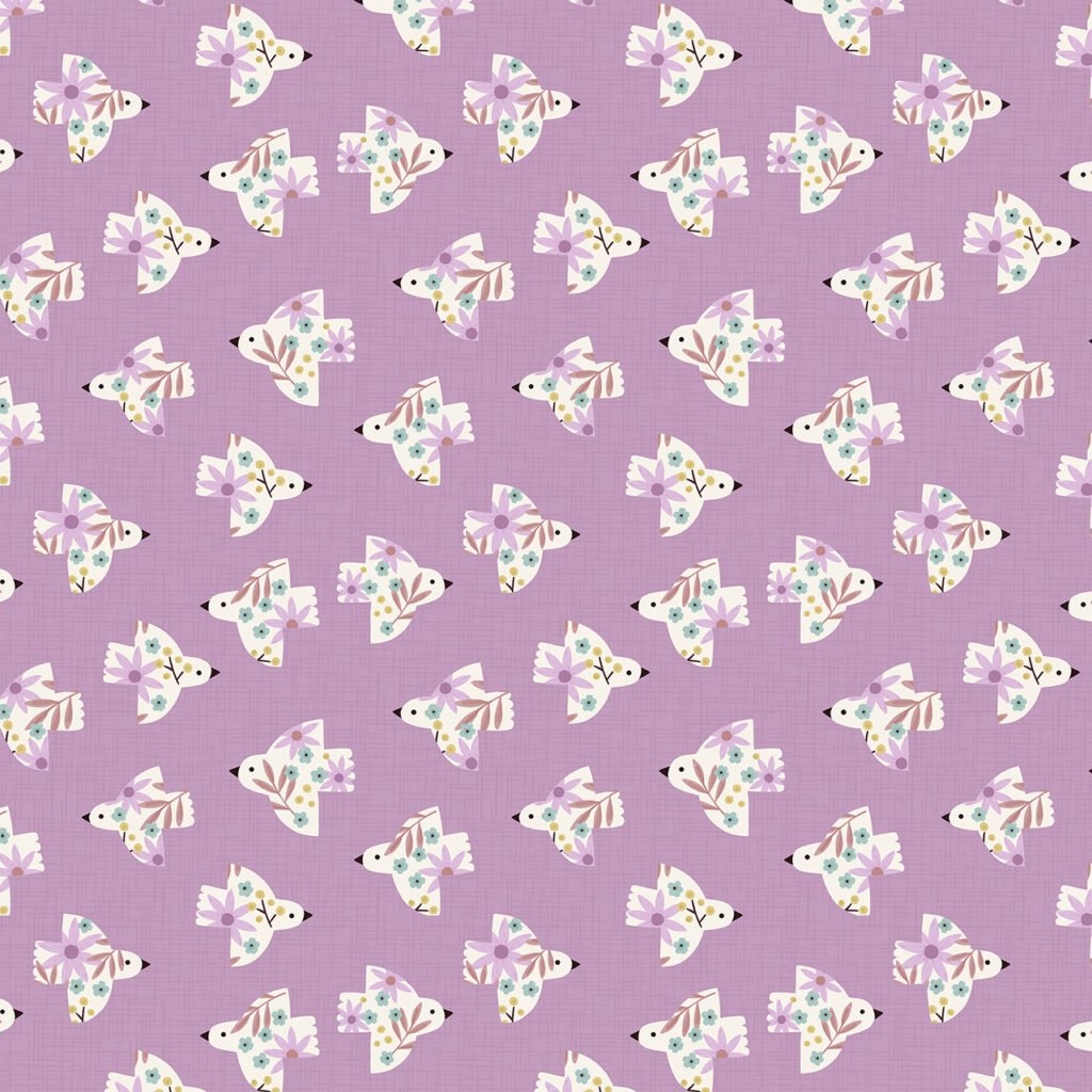Folksy birds on a Lavender coloured background