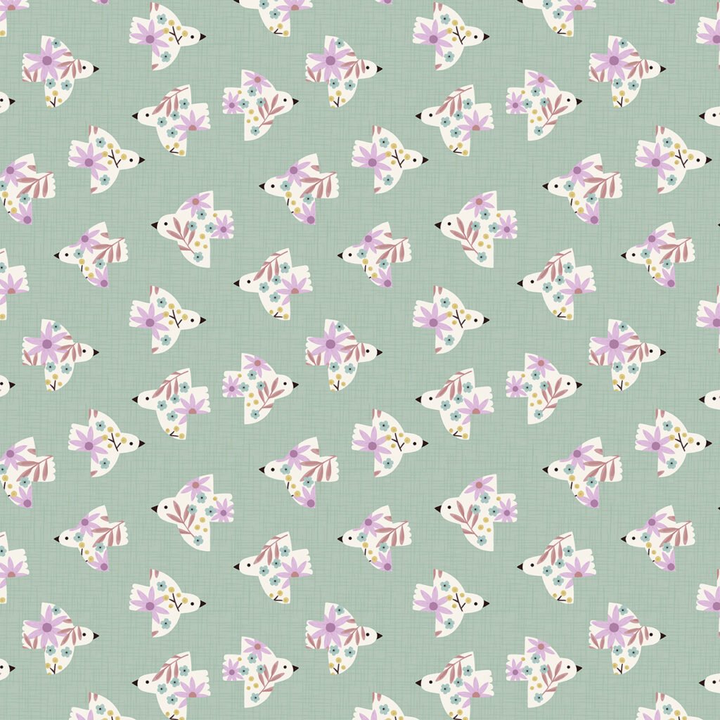 Folksy birds on a green Mint coloured background