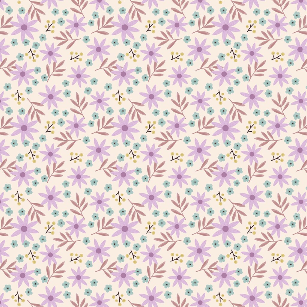 Lavender coloured flowers on an Ecru background