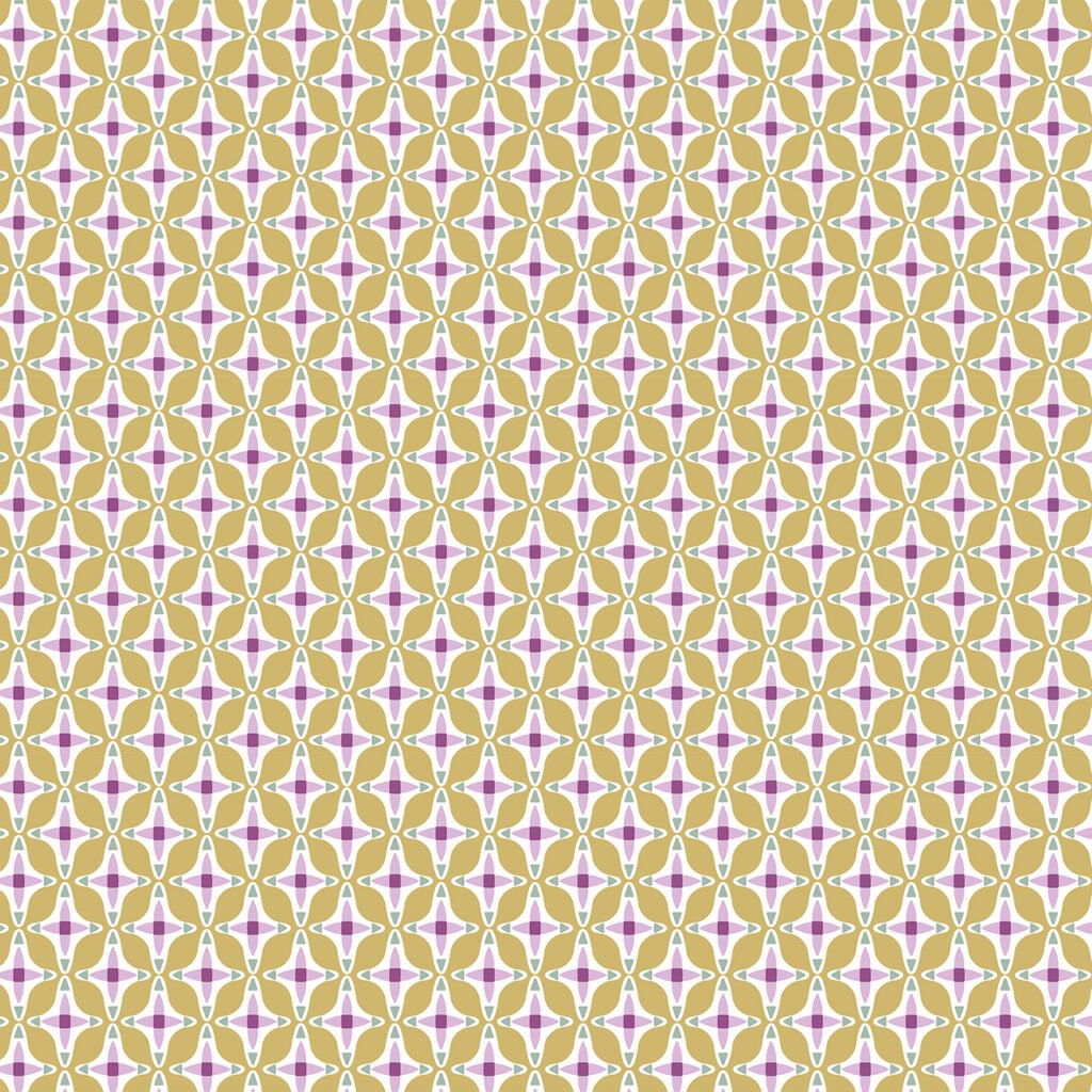 Repeated flower type stars on a Gold coloured background