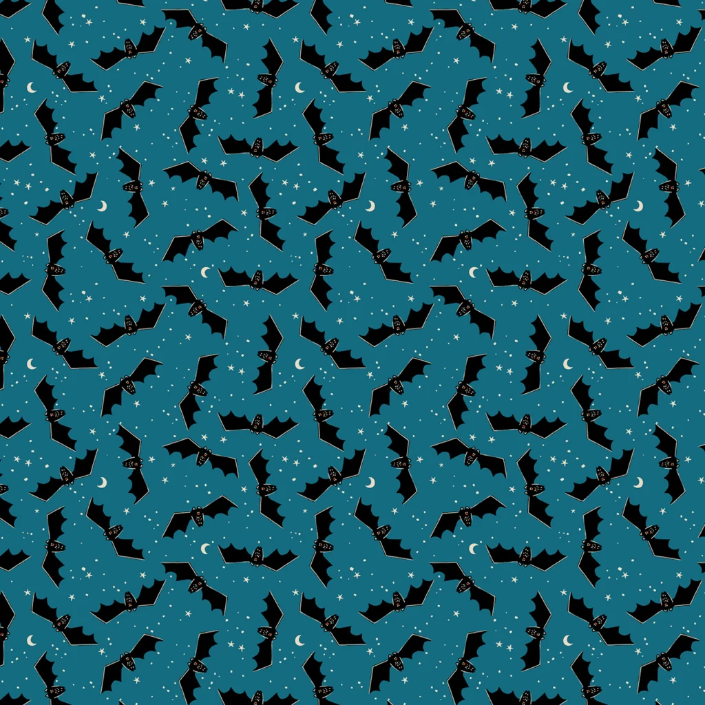 Halloween bats in a midnight blue sky.