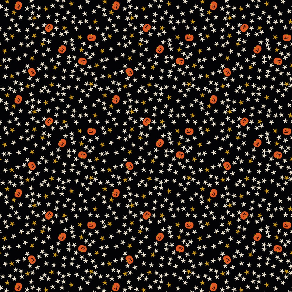 Starry Pumpkins is a black background with starts and pumpkins.