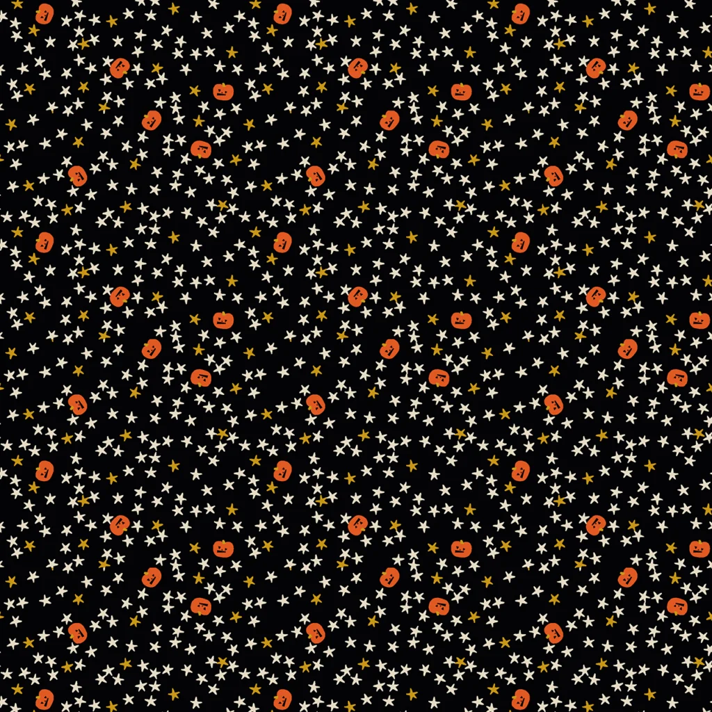 Starry Pumpkins is a black background with starts and pumpkins.