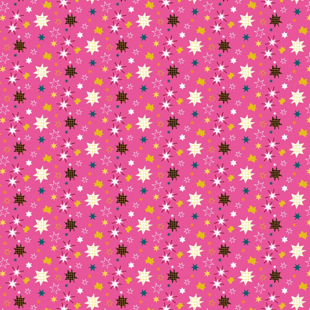 White and burgundy coloured stars on a pink background.