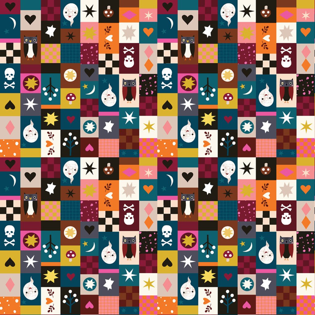 Spooky Squares show ghost, pumpkins and other Halloween characters.